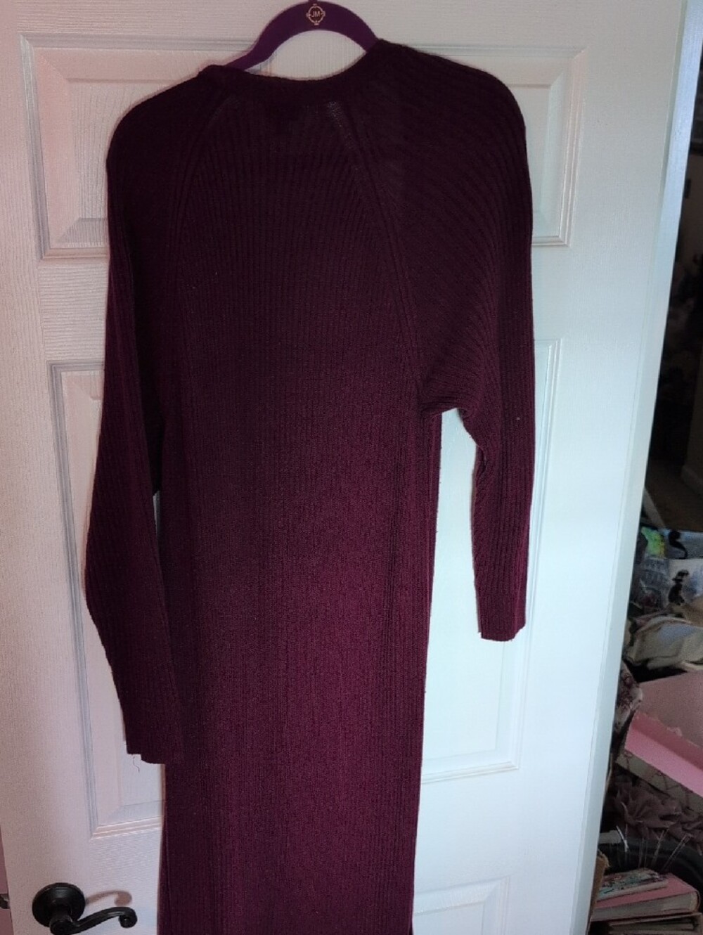 Torrid Long Ribbed Open-Front Cardigan - Burgundy - Picture 2 of 3